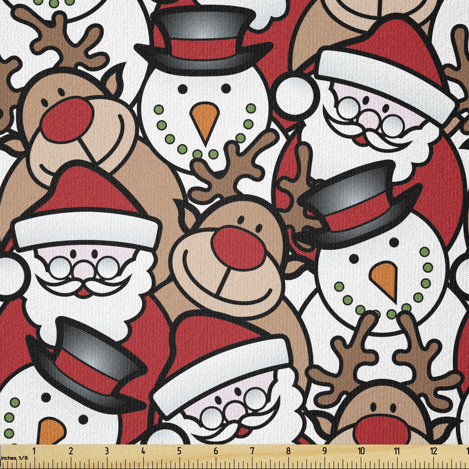 Stretch Santa Christmas Fabric by The Yard, Snowman Reindeer Santa Claus Cartoon ...