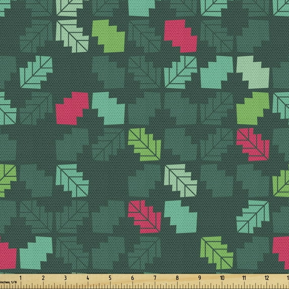 Ambesonne Christmas Fabric by the Yard Upholstery, Noel New Year Art Leaves, 10 Yards, Hunter Green and Hot Pink