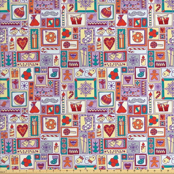 Ambesonne Christmas Fabric by the Yard Upholstery, Sweets Candles Citrus, 3 Yards, Multicolor