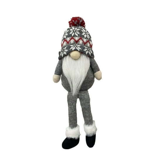 Christmas Faceless Gnome Doll – Long-Legged Red & Gray Nordic Tomte Elf with Weighted Bottom, Soft Fabric Santa Gnome Decoration for Holiday Party, Shelf, Tabletop, 13.8 Inch
