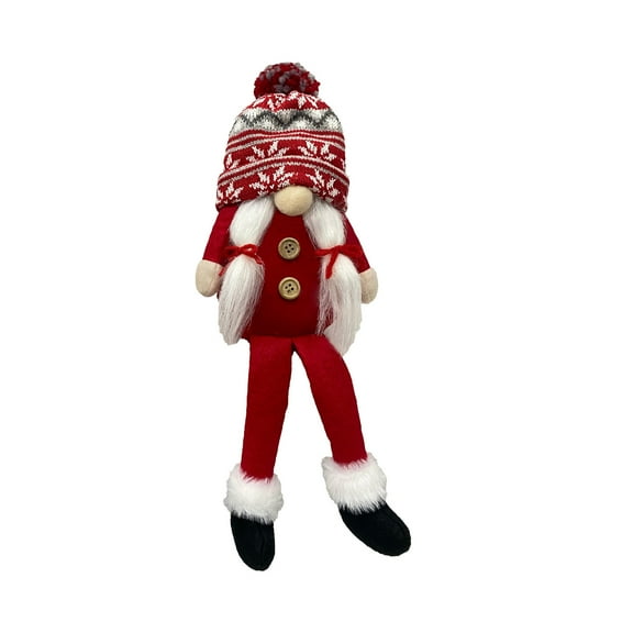 Christmas Faceless Gnome Doll – Long-Legged Red & Gray Nordic Tomte Elf with Weighted Bottom, Soft Fabric Santa Gnome Decoration for Holiday Party, Shelf, Tabletop, 13.8 Inch