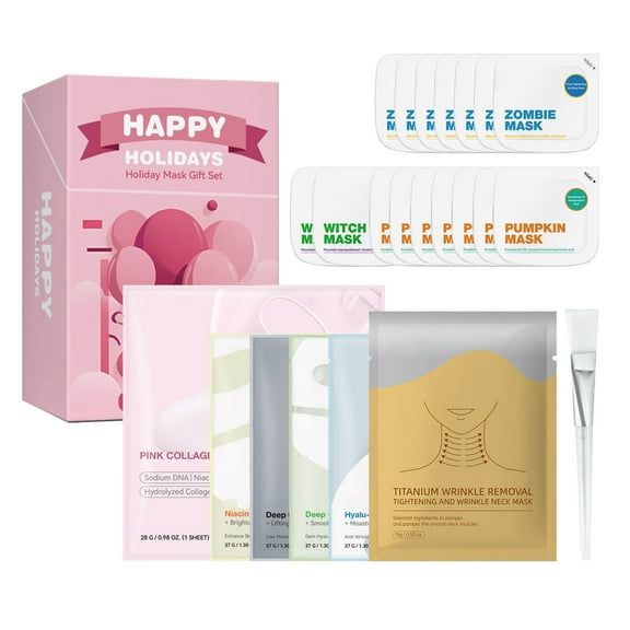 Christmas Facial Masks for Stocking Stuffers, 23 Pack Korean Facial Masks, Hydrating, Soothing and Firming Sheet Mask Set, Spa Party Favors, Christmas Gifts for Women, Makeup Organizers