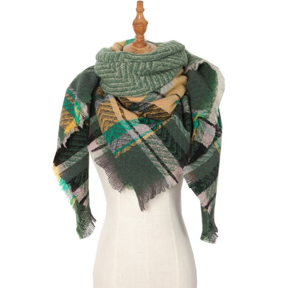 Christmas Fall Long Sleeve Plaid Scarfs for Women Green Winter Scarf Classic Tassel Warm Soft Chunky Large Blanket Wrap Shawl Scarves