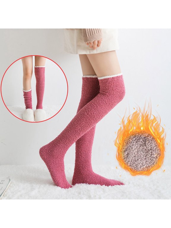 Christmas Fall Long Sleeve Thermal Fuzzy Stocking Stuffers for Women Pink Women's Solid Socks Winter Warm Over Knee High Home Thigh-High Leggings