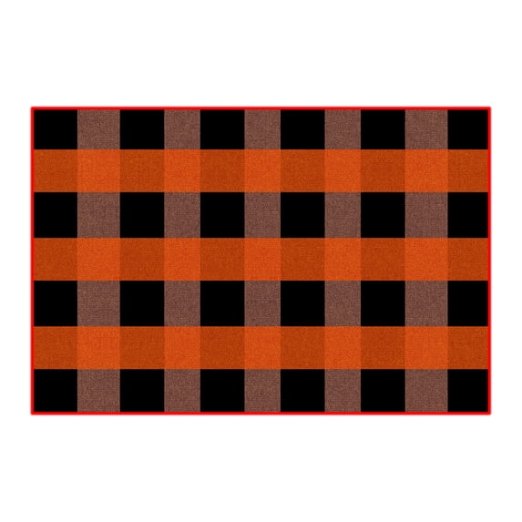 Christmas Fall Outdoor Rug, Polyester Orange Plaid Hand-Woven Check Rug with Non-Slip Backing and Layered Design, for Front Door Porch Farmhouse Entryway and Patio