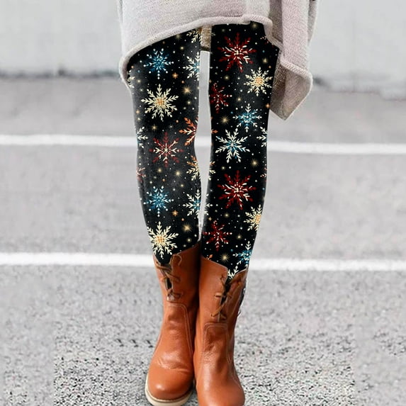 Christmas Fall Polyester Ankle-Length Spandex Leggings for Women Blue Snowflake Women's Day Autumn And Winter Artistic Splash Printed Soft Stretchy Pants L