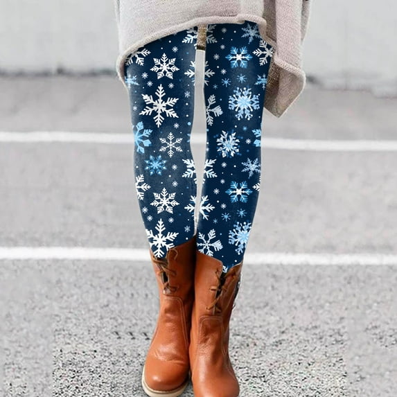 Christmas Fall Polyester Ankle-Length Spandex Leggings for Women Blue Snowflake Women's Day Autumn And Winter Artistic Splash Printed Soft Stretchy Pants XXL