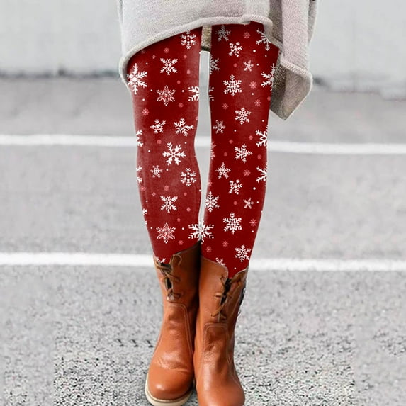 Christmas Fall Polyester Ankle-Length Spandex Leggings for Women Red Snowflake Women's Day Autumn And Winter Artistic Splash Printed Soft Stretchy Pants M