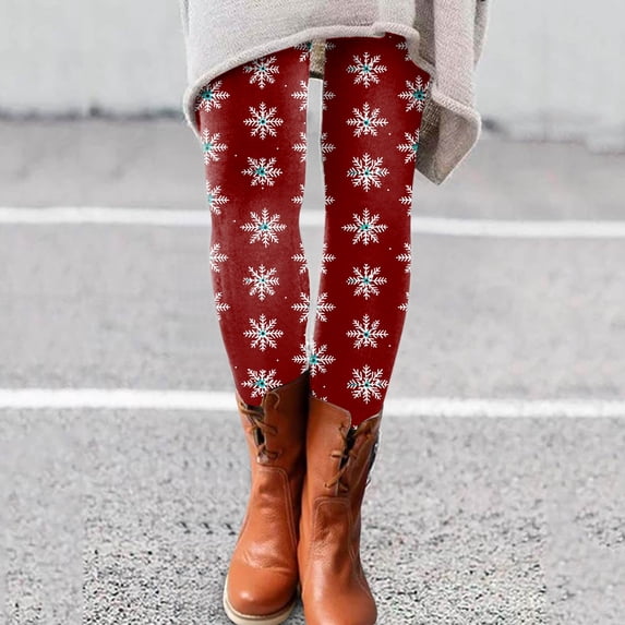 Christmas Fall Polyester Ankle-Length Spandex Leggings for Women Red Snowflake Women's Day Autumn And Winter Artistic Splash Printed Soft Stretchy Pants XXL