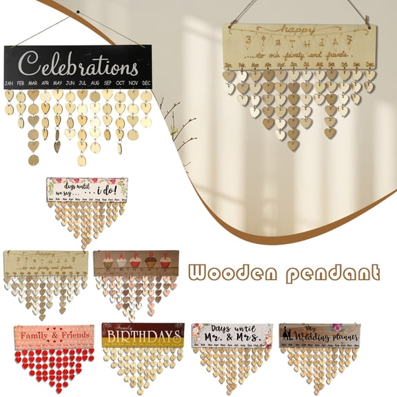 Christmas Family Birthday Reminder Plaque with Tags, Wooden Calendar Wall Hanging Sign Board for Home Decor, One Size, Version H