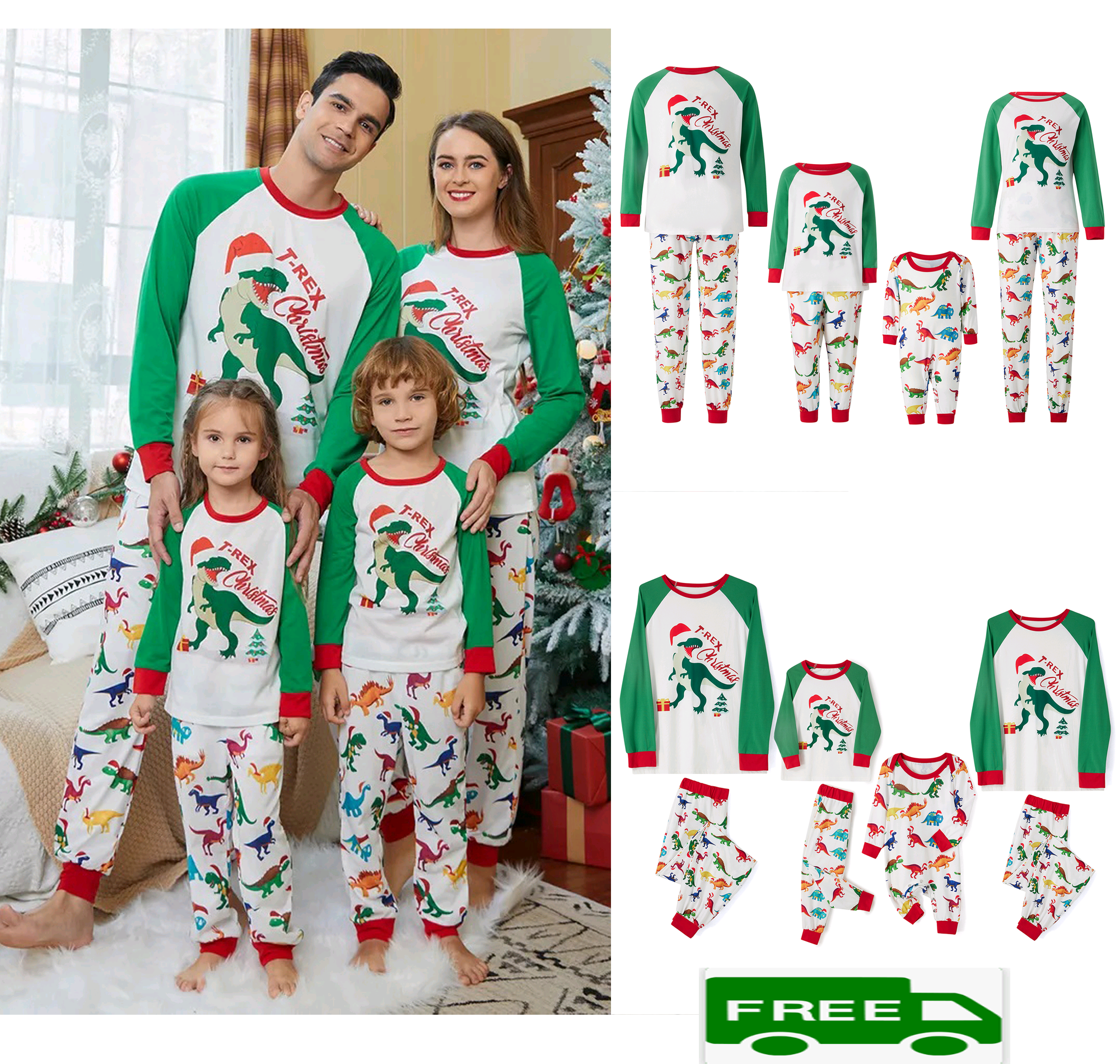 Matching Christmas Pajamas for Family Dinosaur Santa Claus Print Holiday Pjs Set Long Sleeve Sleepwear for Women Men Kids Walmart