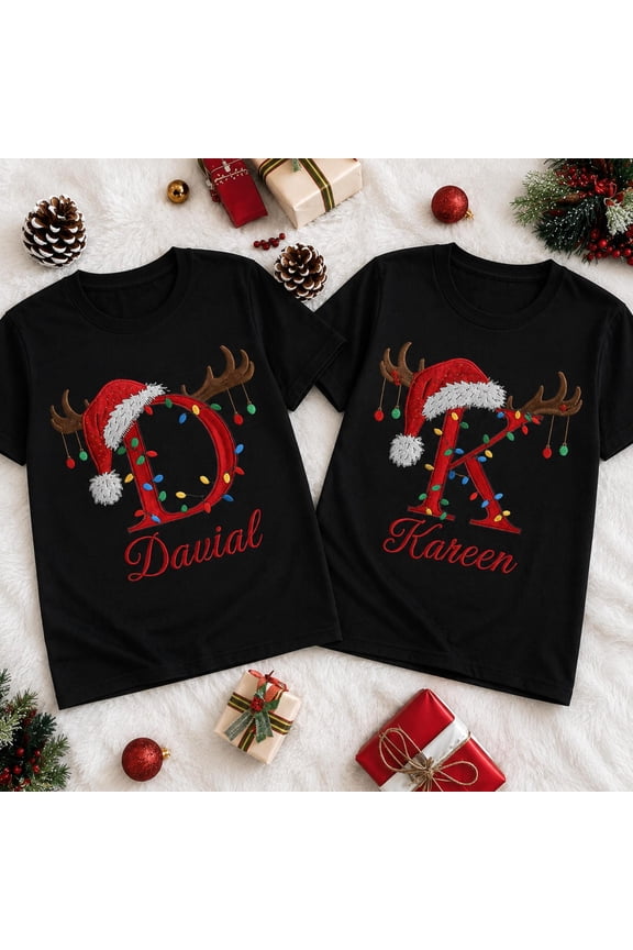 Christmas Family Embroidered Shirt, Monogrammed Family Christmas Tee, Christmas Shirt With Name, Graphic T-Shirt