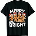 thumbnail image 1 of Christmas Family Gingerbread Men and Dog Merry Bright Print Black Holiday Party Gift Graphic T-Shirt Tops Tee for Women, 1 of 4