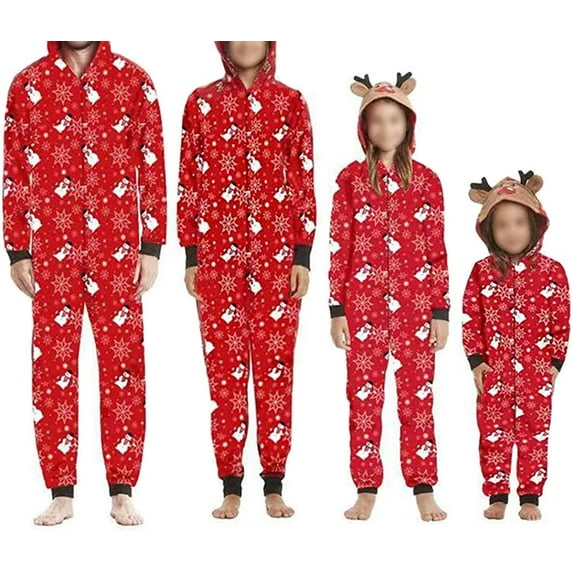 Christmas Family Matching Hoodie Pajamas Reindeer Romper Long Sleeve One Piece Jumpsuit Zipper Pjs for Adult Kids Baby