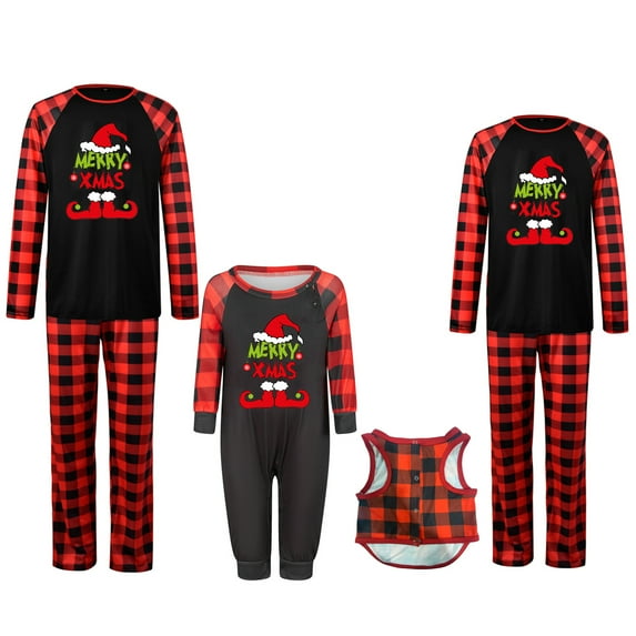 Christmas Family Matching Pajama Red Holiday Pjs Sets Cotton Sleepwear