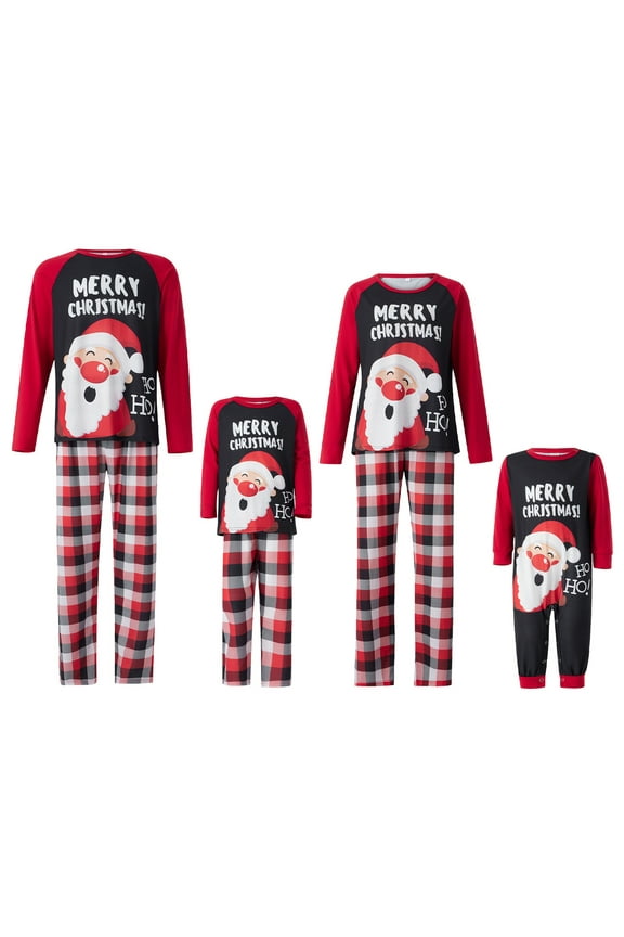 Christmas Family Matching Pajamas Adult Kids Santa Print Tops and Casual Plaid Pants Sleepwear