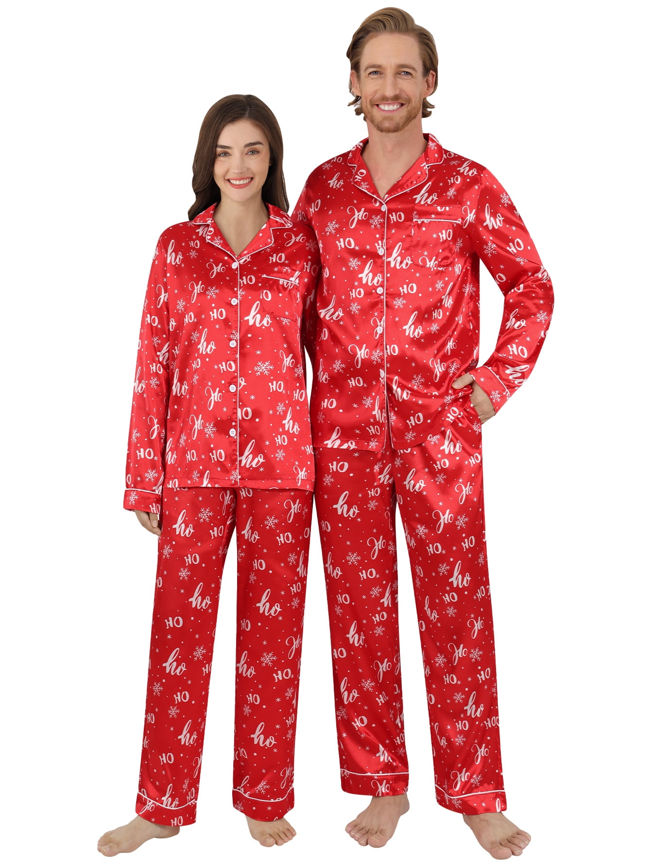 Christmas Family Matching Pajamas Long Sleeve Button Down Adult Couples ...