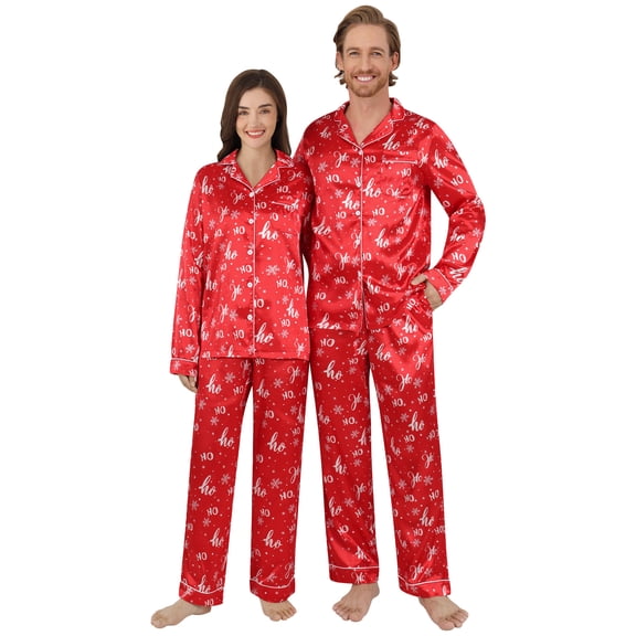 Christmas Family Matching Pajamas Long Sleeve Button Down Adult Couples PJs Novelty Sleepwear for Women/Men