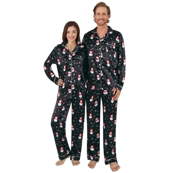Christmas Family Matching Pajamas Long Sleeve Button Down Adult Couples PJs Novelty Sleepwear for Women/Men