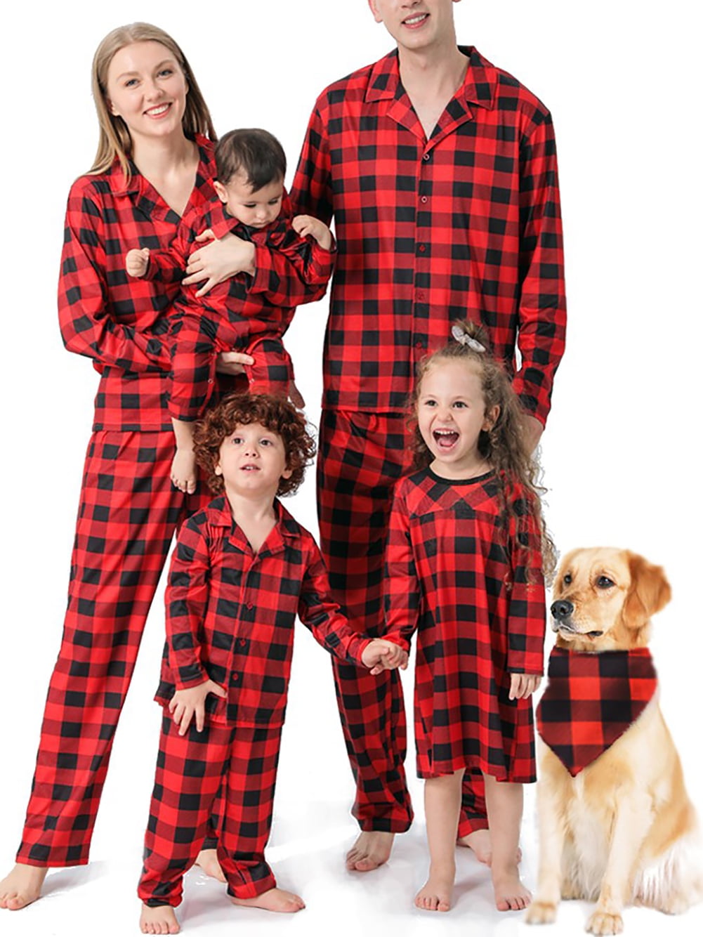 URMAGIC Christmas Family Matching Button Down Pajamas Red Plaid Jammies Walmart