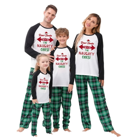 Christmas Family Matching Pajamas Se Long Sleeve Letter Print Raglan Tops   Plaid Pants Set