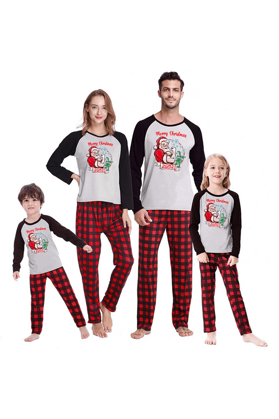 Christmas Family Matching Pajamas Set Adult Kids Baby Deer Printed Tops+Plaid Pants Sleepwear Nightwear Set