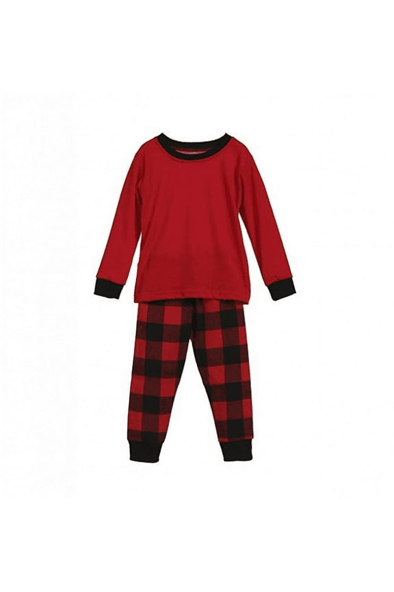 Christmas Family Matching Pajamas Set Basic Red Tops and Plaid Pants Xmas Sleepwear Homewear Set