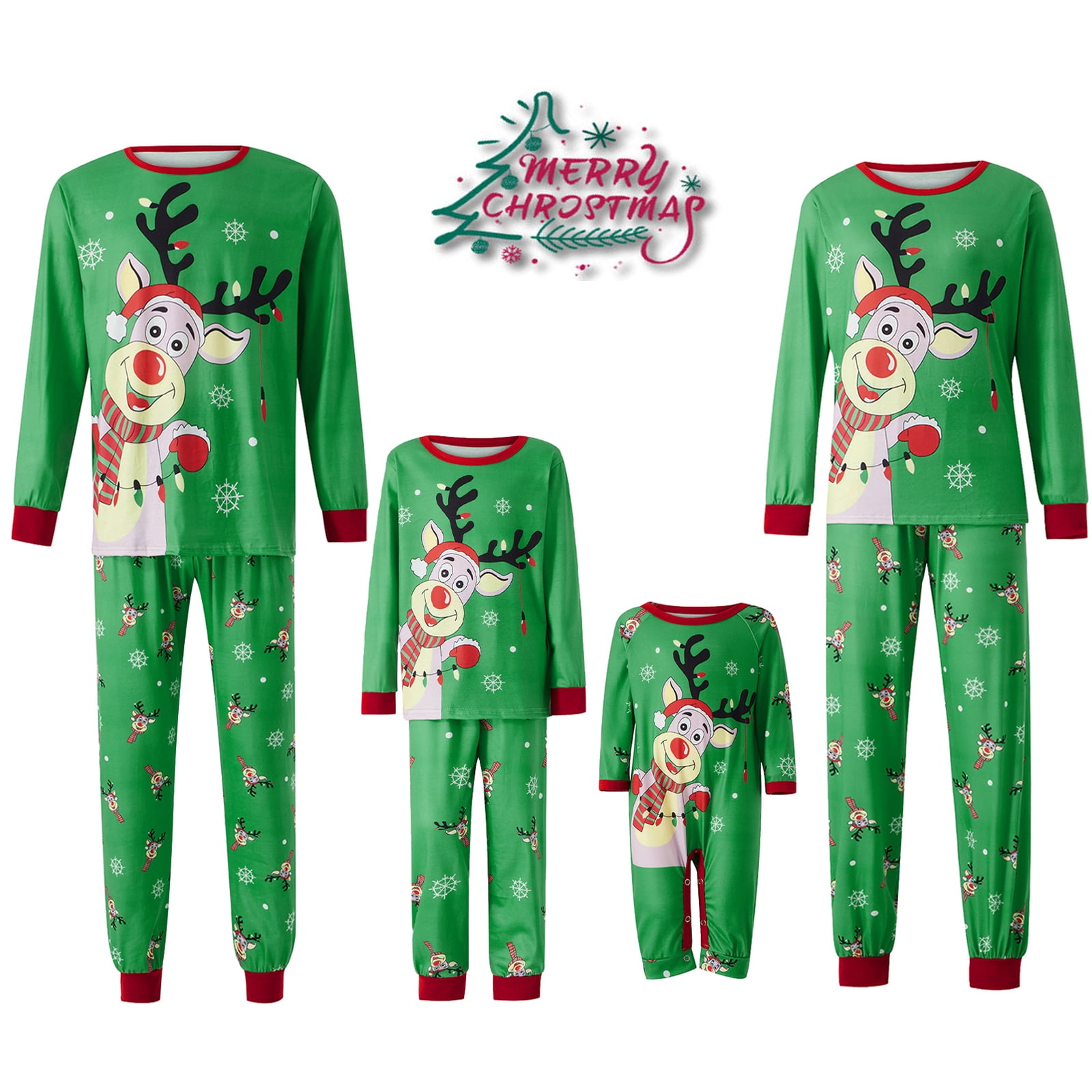 Christmas Family Matching Pajamas Set Cartoon Elk Print Tops+Pants Xmas