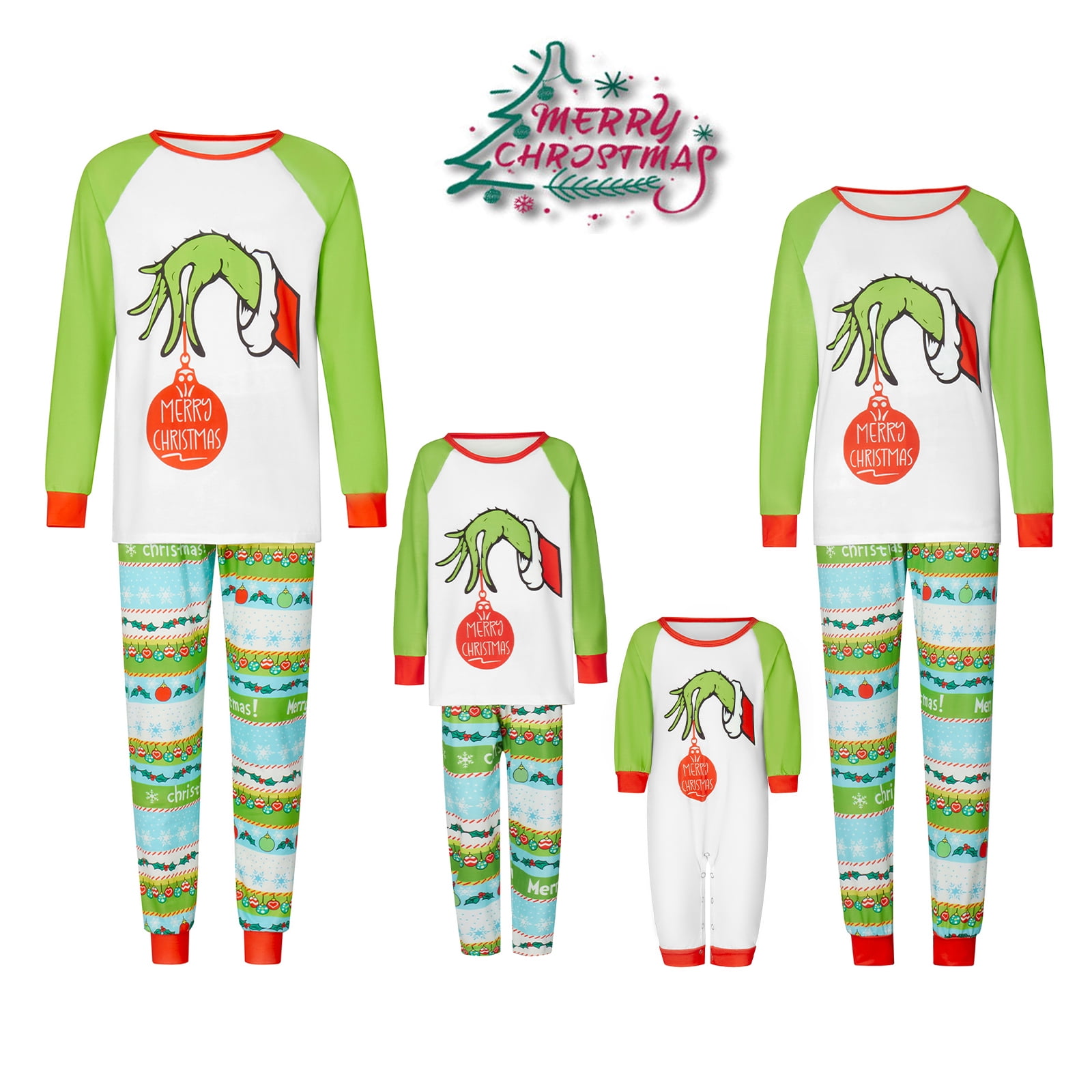 Christmas Family Matching Pajamas Set Elf Green Monster Hand Print Tops christmas-family-matching-pajamas-set-elf-green-monster-hand-print-tops