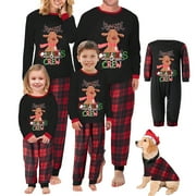 LOUATUI Christmas Family Matching Pajamas Set Elk Print Long Sleeve Shirt and Plaid Pants Set Loungewear Soft Sleepwear