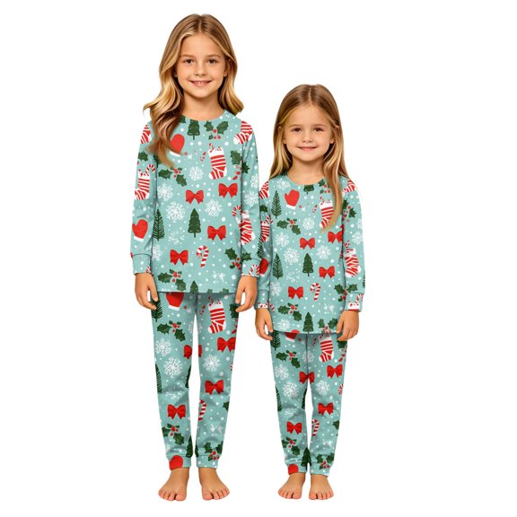 Christmas Family Matching Pajamas Set Festive Holiday Print Crewneck Long-Sleeve Shirt Pants for Winter Holiday Relaxation