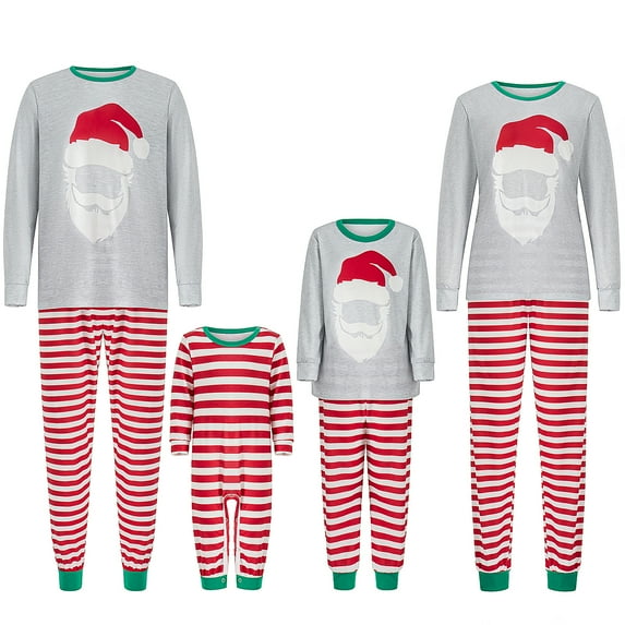 Christmas Family Matching Pajamas Set Long Sleeve Crew Neck Tops with Striped Pants