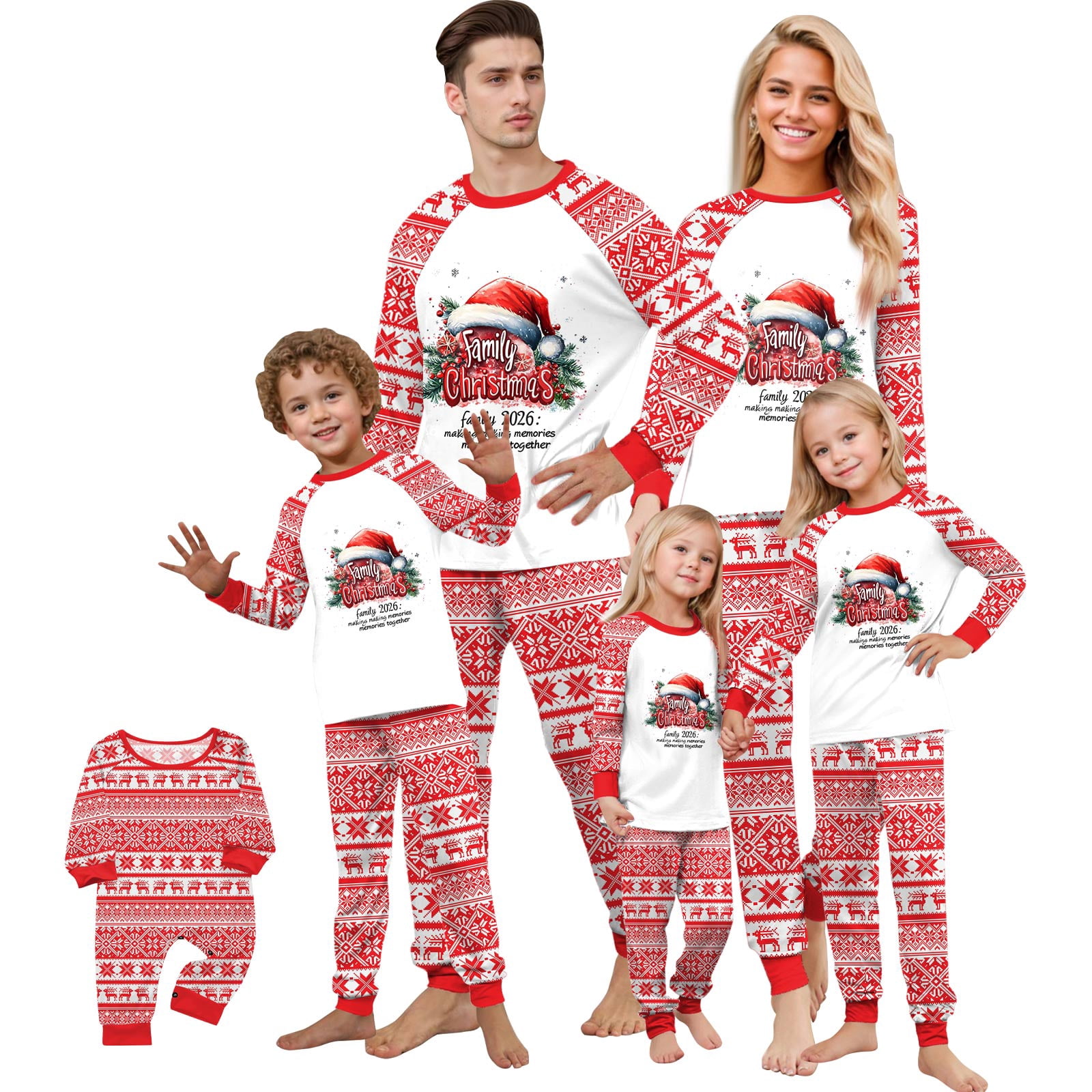 Christmas Family Matching Pajamas Set with Merry Christmas Text and ...