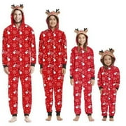 Christmas Family Matching Pajamas Set Reindeer Hooded Onesie Zipper Romper Holiday Sleepwear Nightwear, Mom XXL