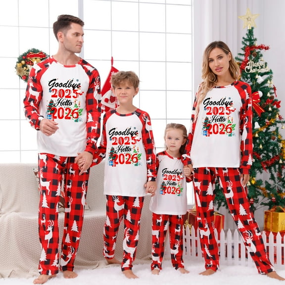 Christmas Family Matching Pajamas Sets Goodbye 2025 Hello 2026, Warm & Loose & Skin-friendly, Long Sleeved Pajamas Set, Xmas Festival Pjs, Christmas Theme Pajamas