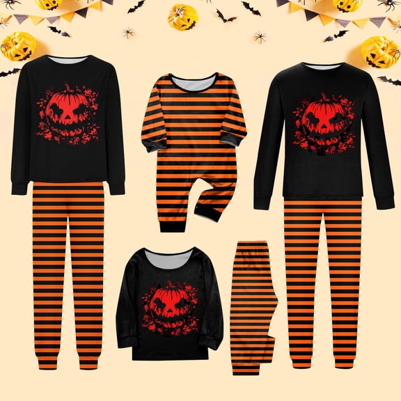 Christmas Family Matching Pajamas Sets Orange Style, Warm & Loose & Skin-friendly, Long Sleeved Round Collar Pajamas Set, Xmas Festival Pjs, Halloween Theme Pajamas