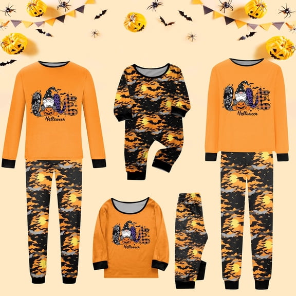 Christmas Family Matching Pajamas Sets Orange Style, Warm & Loose & Skin-friendly, Long Sleeved Round Collar Pajamas Set, Xmas Festival Pjs, Halloween Theme Pajamas