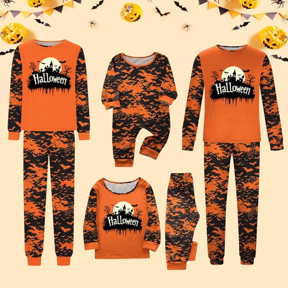 Christmas Family Matching Pajamas Sets Orange Style, Warm & Loose & Skin-friendly, Long Sleeved Round Collar Pajamas Set, Xmas Festival Pjs, Halloween Theme Pajamas