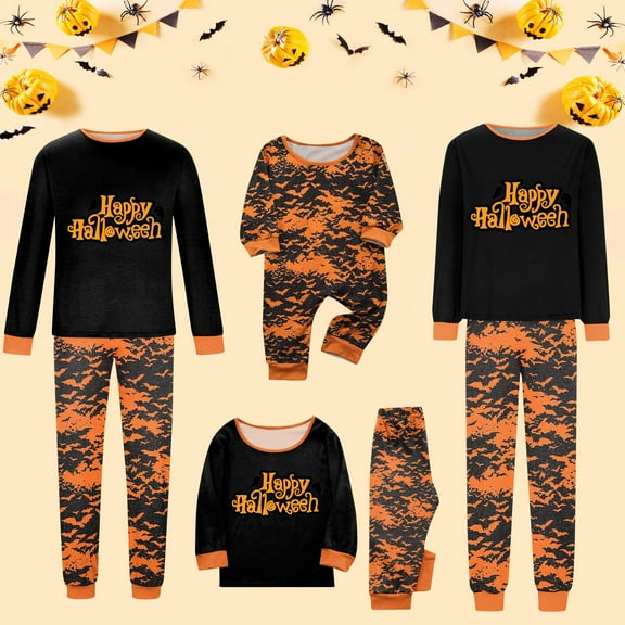 Christmas Family Matching Pajamas Sets Orange Style, Warm & Loose & Skin-friendly, Long Sleeved Round Collar Pajamas Set, Xmas Festival Pjs, Halloween Theme Pajamas