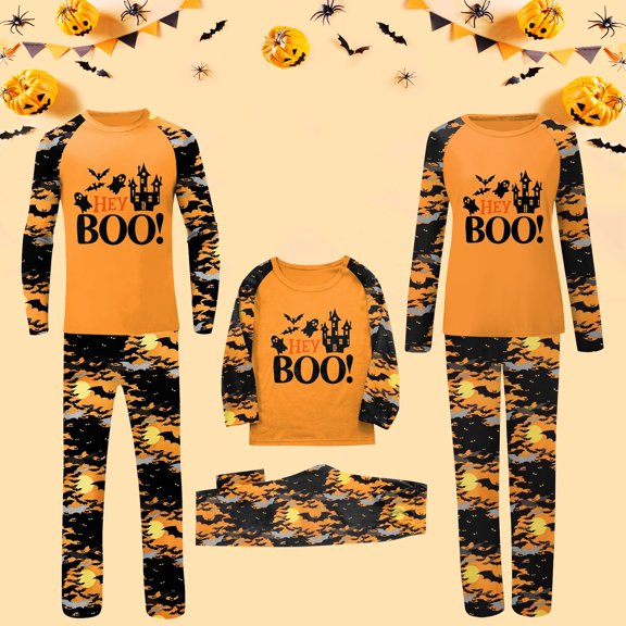 Christmas Family Matching Pajamas Sets Orange Style, Warm & Loose & Skin-friendly, Long Sleeved Round Collar Pajamas Set, Xmas Festival Pjs, Halloween Theme Pajamas