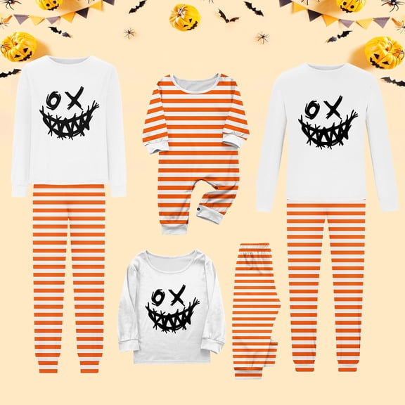 Christmas Family Matching Pajamas Sets Orange Style, Warm & Loose & Skin-friendly, Long Sleeved Round Collar Pajamas Set, Xmas Festival Pjs, Halloween Theme Pajamas