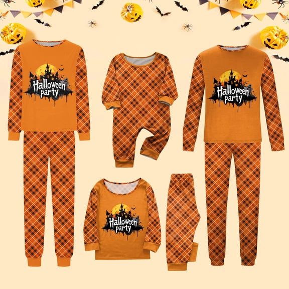 Christmas Family Matching Pajamas Sets Orange Style, Warm & Loose & Skin-friendly, Long Sleeved Round Collar Pajamas Set, Xmas Festival Pjs, Halloween Theme Pajamas