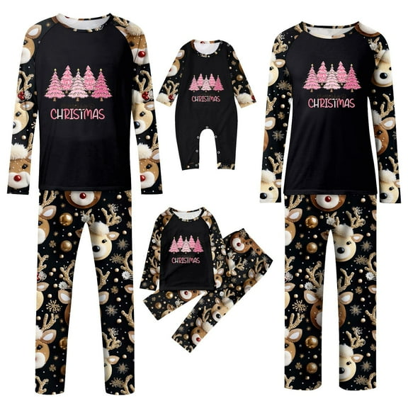 Christmas Family Matching Pajamas Sets, Warm & Loose & Skin-friendly, Long Sleeved Round Collar Pajamas 2Pcs Set, Xmas Festival Pjs, Christmas Theme Pajamas