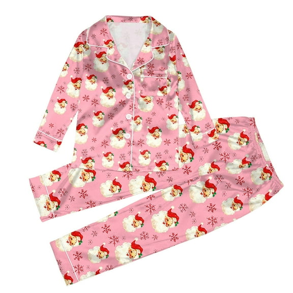 Christmas Family Matching Pajamas Silk Button Down Pj's Set Sleepwear Nightwear (Kid's)