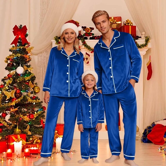Christmas Family Pajamas Flannel Pajamas Long Sleeve Button down Home Sleepwear Set Warm Pjs Holiday Pjs