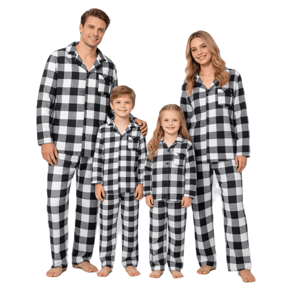 Christmas Family Pajamas Matching Set Button Down Long Sleeve Top Pant Plaid Sleepwear Loungewear
