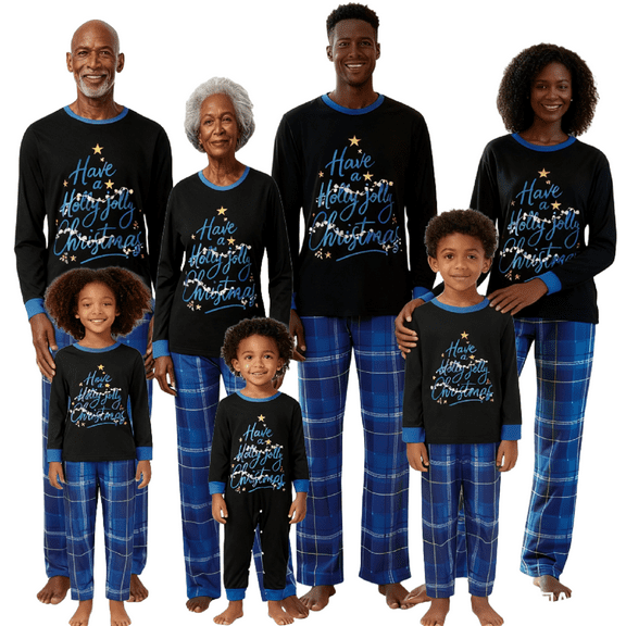 Christmas Family Pajamas Matching Set Christmas Tree Plaid Pants Sleepwear Loungewear