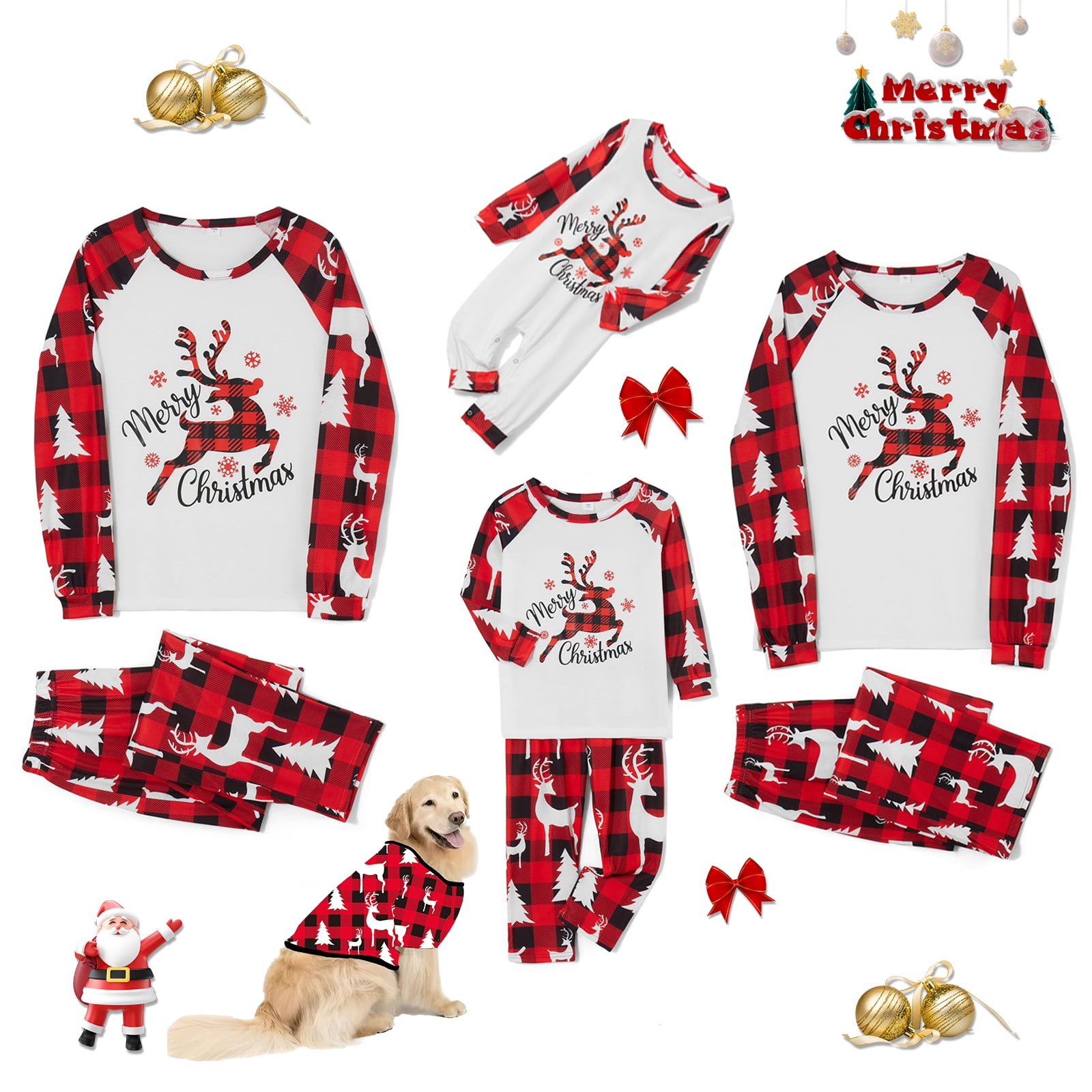 Christmas Family Pajamas Matching Set, Elk Print Long Sleeve Tops and ...