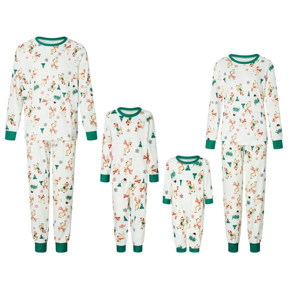 Christmas Family Pajamas Matching Set Elk Snowman Christmas Tree Print Long Sleeve Tops and Pants Sleepwear