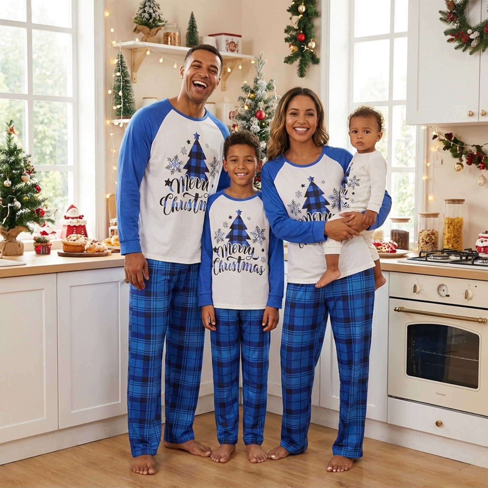Christmas Family Pajamas Matching Set Letter Christmas Tree Print Long ...